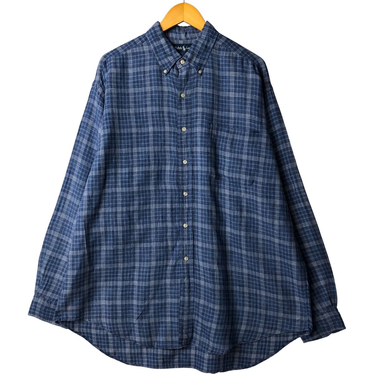 古着 ラルフローレン Ralph Lauren BLAKE チェック柄 長袖 リネン ボタンダウンシャツ メンズXL相当 eaa600513