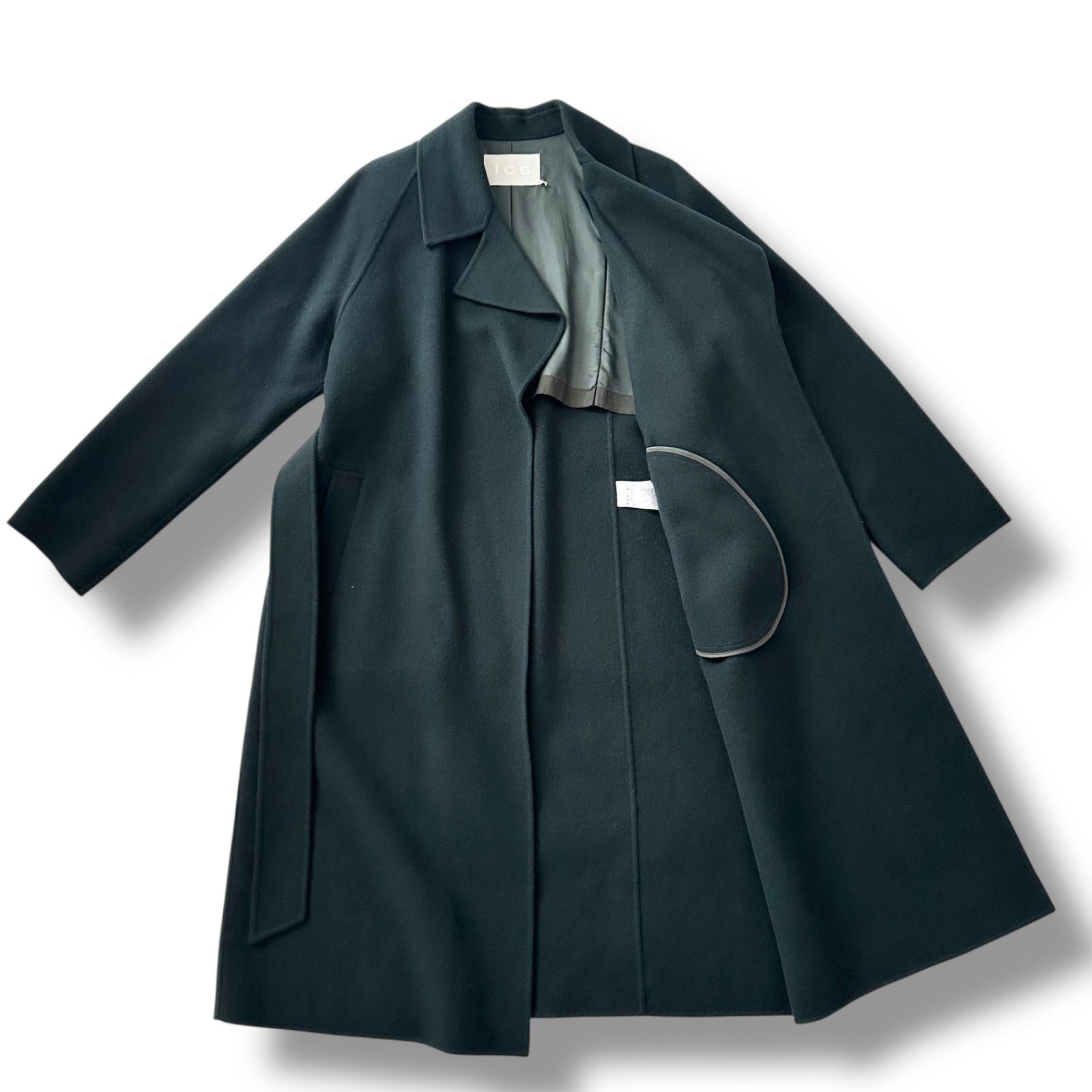 美品】ICB 節約 ウールリバー ロングトレンチコート カシミヤ混 ミッド