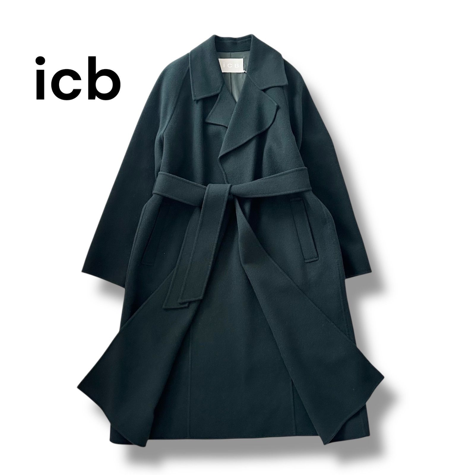 美品】ICB ウールリバー ロングトレンチコート カシミヤ混 ミッド