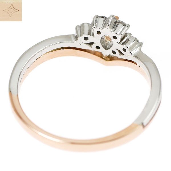 希少 GSTV K18PG/Pt950 天然ピンク/カラーレス ダイヤモンド リング