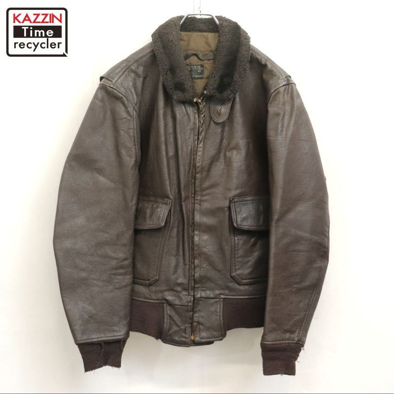 70s U.S.NAVY 黒タグ カウハイド G-1 フライト ミリタリージャケット メンズ 表記42サイズ