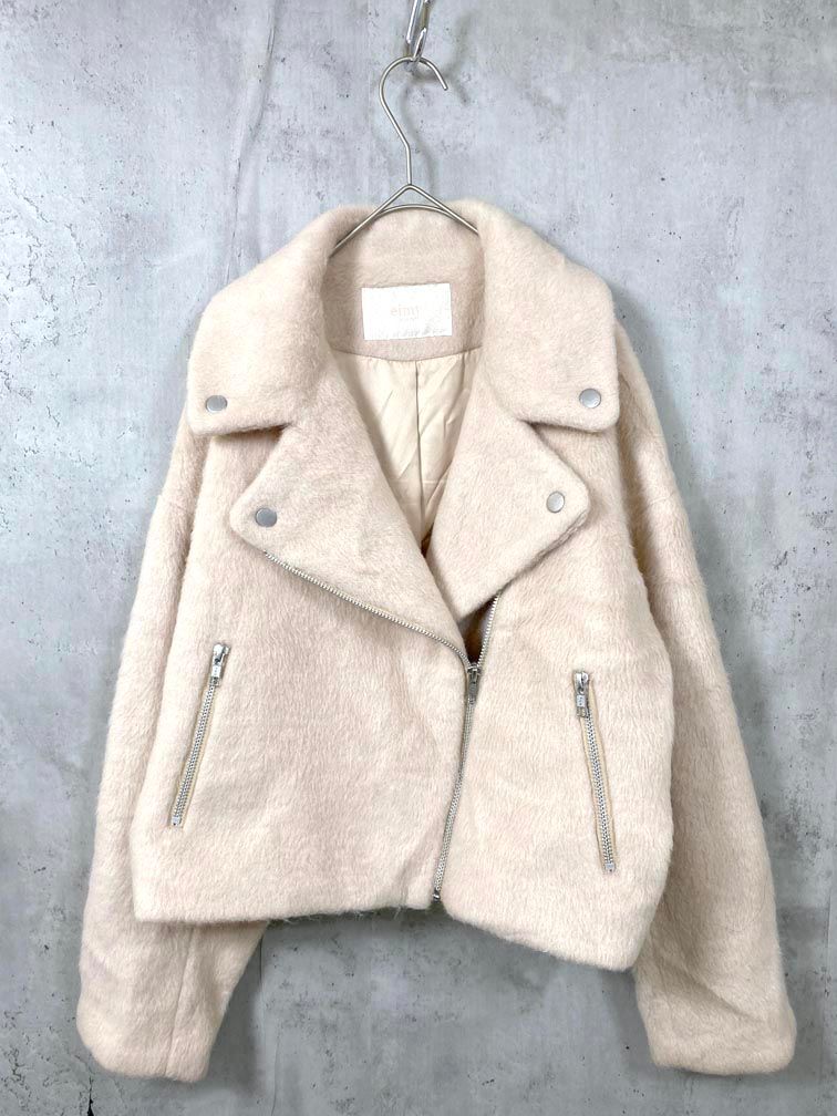 eimy istoire エイミーイストワール 1120502005-0 定価25300円 エアリーシャギーライダース ジャケット sizeF ライトピンク レディース