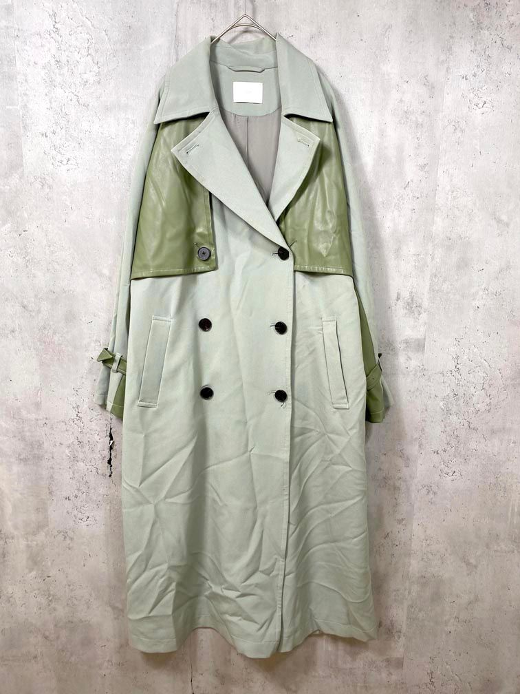 HARE ハレ HAL07141AD 定価19800円 フェイクレザー切替 トレンチ コート sizeM 水色 レディース