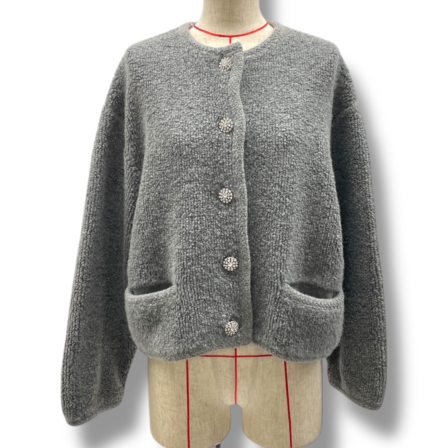 Mila Owen ミラオーウェン パイル編みショート丈金釦ニットジャケット