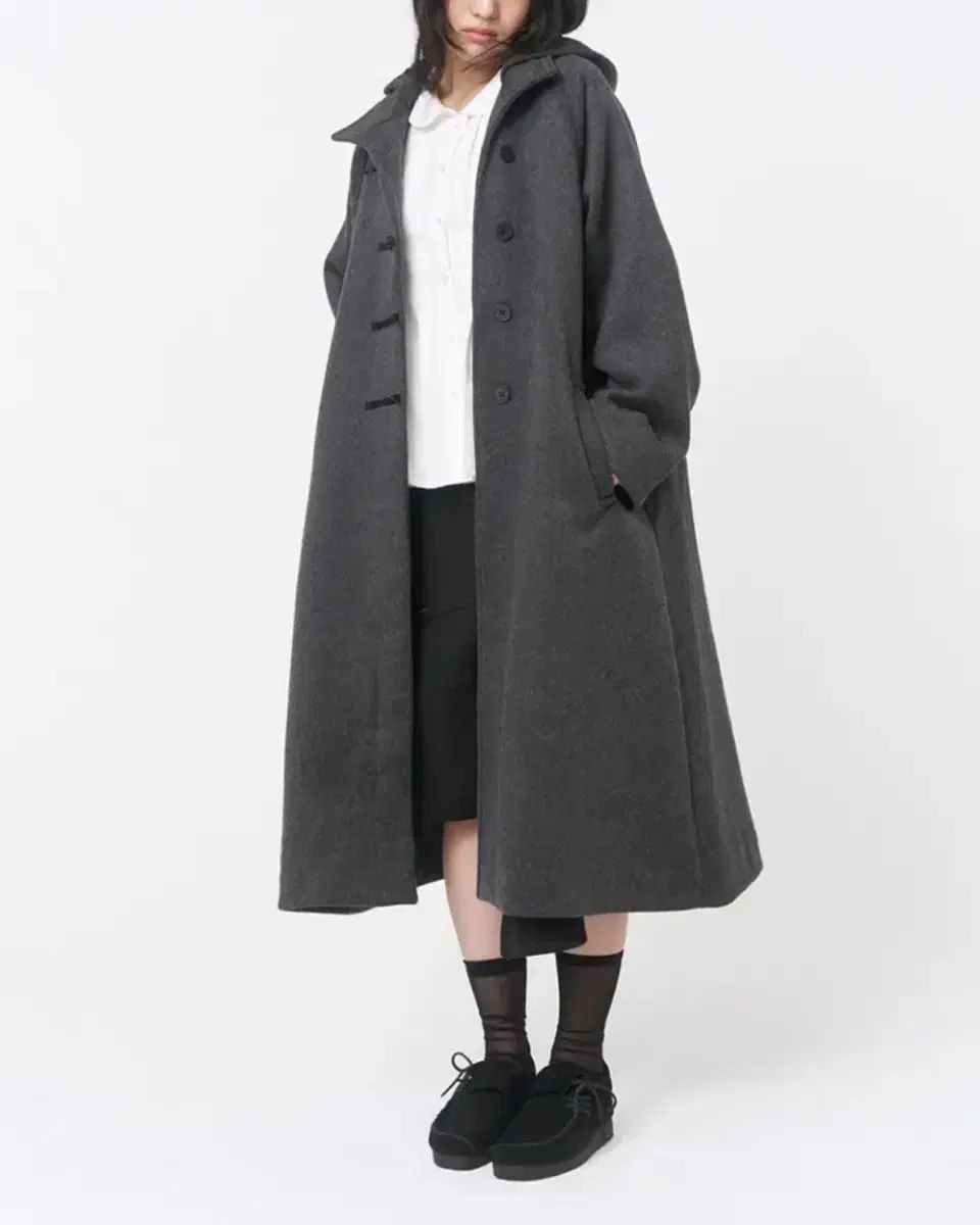 ミーソウル フーディー ロング ダッフルコート トグルボタン コート チャコール