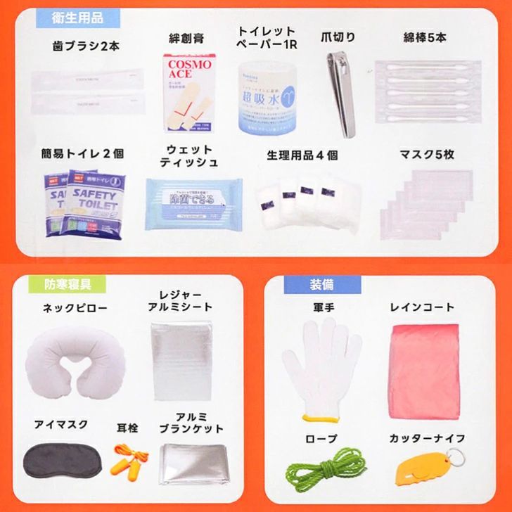非常用防災リュック37点セット オレンジ