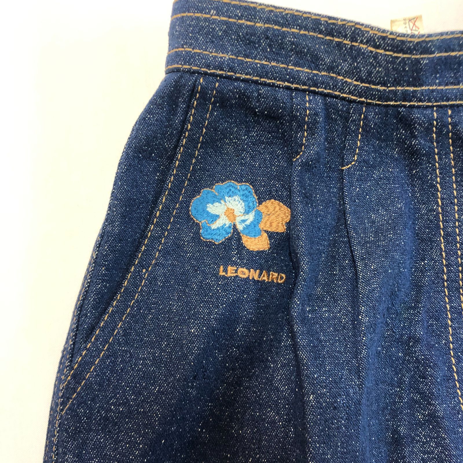 LEONARD／レオナール】高級シルク100％ デニム風パンツ レディース 紺