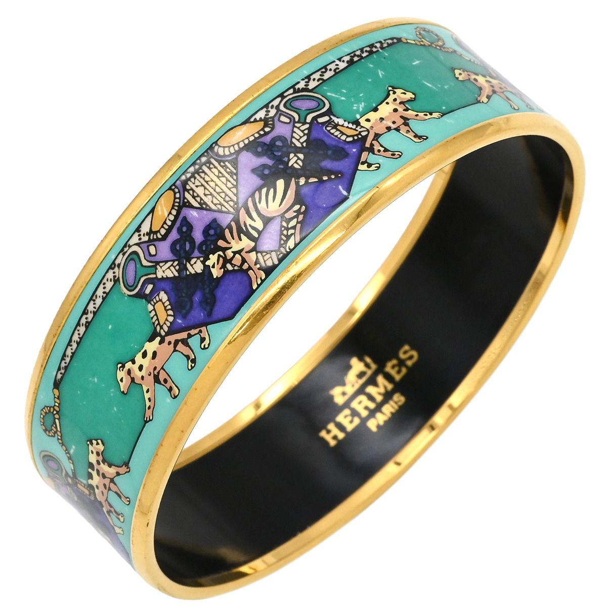 エルメス HERMES バングル エマイユ GM 七宝焼き グリーン×マルチ