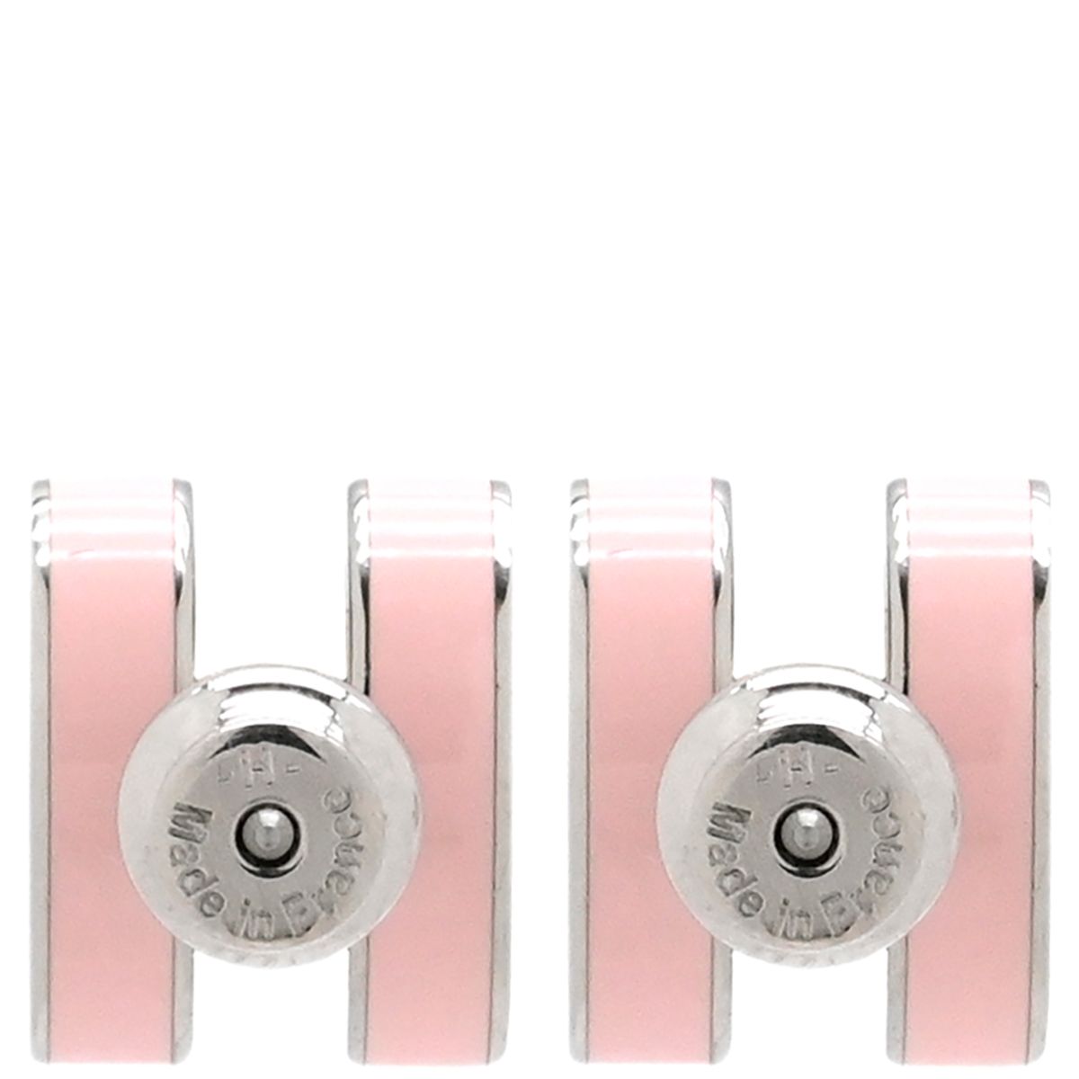 エルメス HERMES ピアス ポップアッシュ Hピアス メタル エナメル ローズドラジェ×シルバー シルバー金具 H型 ポップH 保存袋