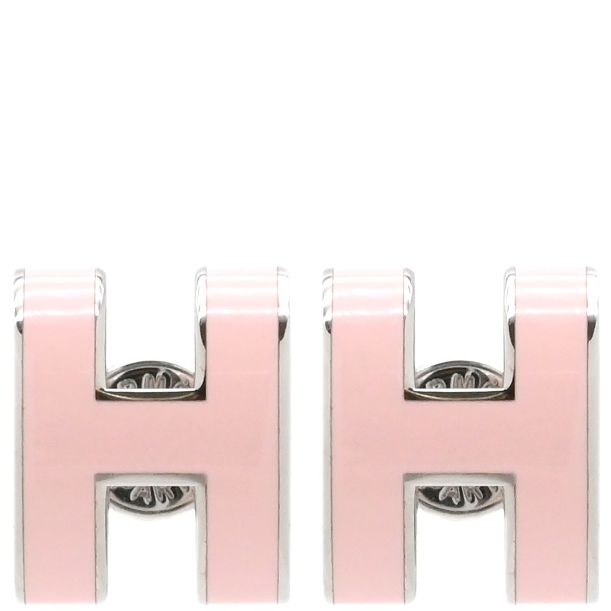 エルメス HERMES ピアス ポップアッシュ Hピアス メタル エナメル ローズドラジェ×シルバー シルバー金具 H型 ポップH 保存袋