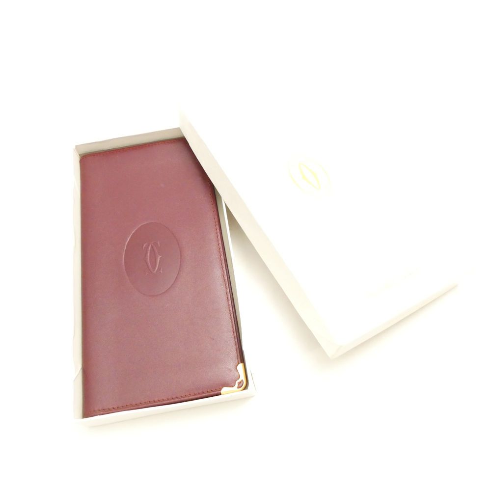 美品 Cartier カルティエ マストライン ボルドー 札入れ レザー 小銭