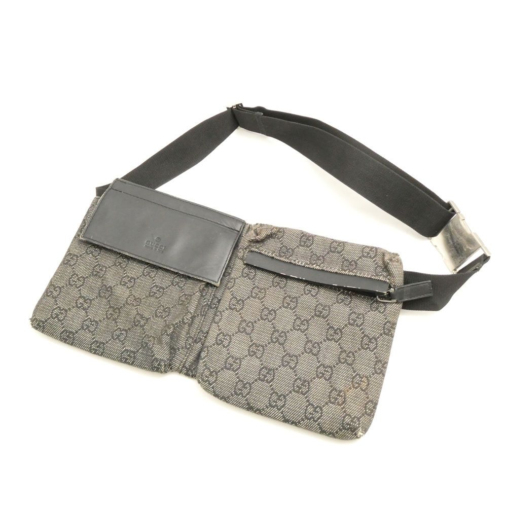 GUCCI グッチ 28566 GG柄 ボディバッグ レザー GG柄 デニム キャンバス ウエストポーチ 黒 AU3621