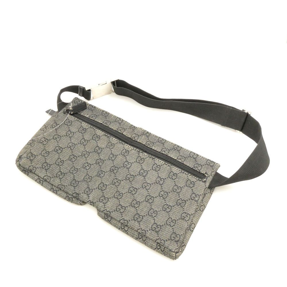 GUCCI グッチ 28566 GG柄 ボディバッグ レザー GG柄 デニム キャンバス ウエストポーチ 黒 AU3621