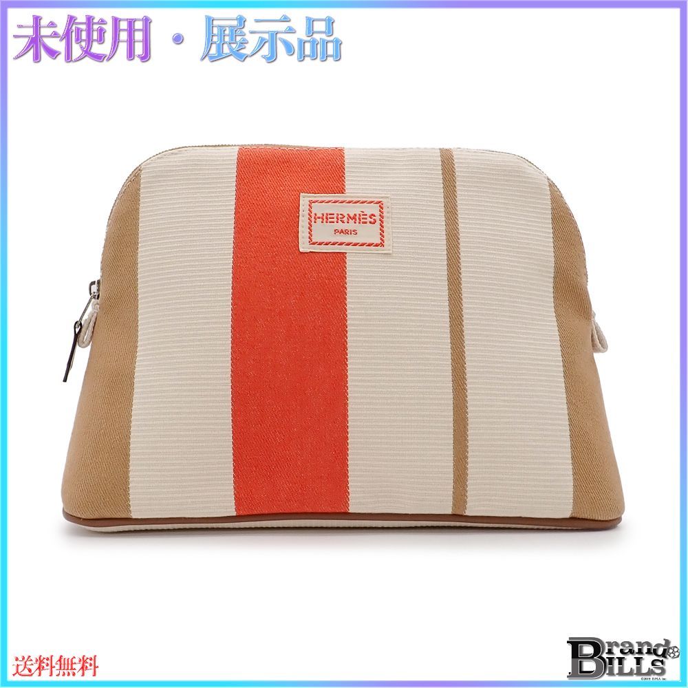 エルメス ボリードポーチ レイユール ロカバール MM コスメポーチ 小物入れ コットンキャンバス オレンジ ベージュ系 H103350M