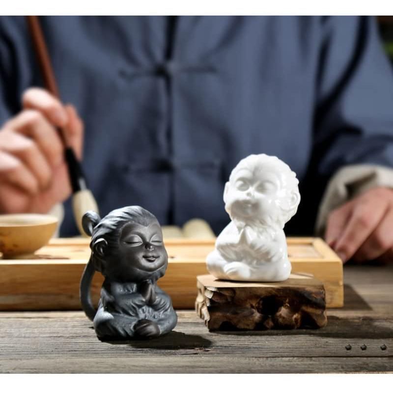 サル 陶器製 置物 悟空置物猿像中国風水風水装飾セラミック芸術茶