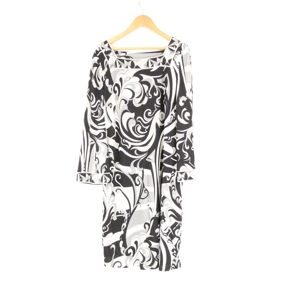 エミリオプッチ 総柄ワンピース M 五分袖 ブラック 蝶 I38 F34 US4 EMILIO PUCCI エミリオプッチ レディース ワンピース サイズ：36(XS位