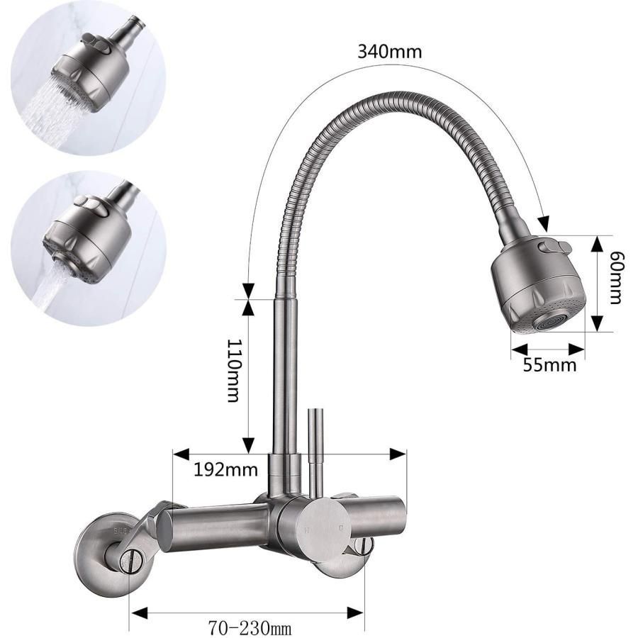 水栓 キッチン用水栓 混合水栓 壁付き水栓 蛇口 混合栓 洗面水栓 シングルレバー混合水栓 シャワー付き蛇口 節水 360度自由回転 冷 熱切り
