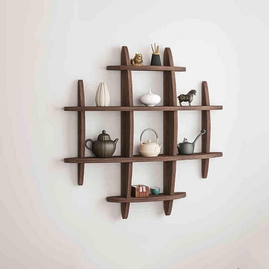 ウォールシェルフ 壁掛け飾り棚 おしゃれ 木製 壁棚 丸型 棚 飾り棚 花台 茶器 和室 置物 ディスプレイ ンテリア 壁につけられる