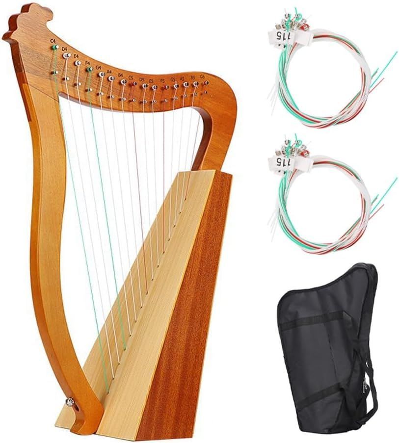 竪琴ハープ アイリッシュハープ 15弦ハープ マホガニー弦楽器 純粋な音