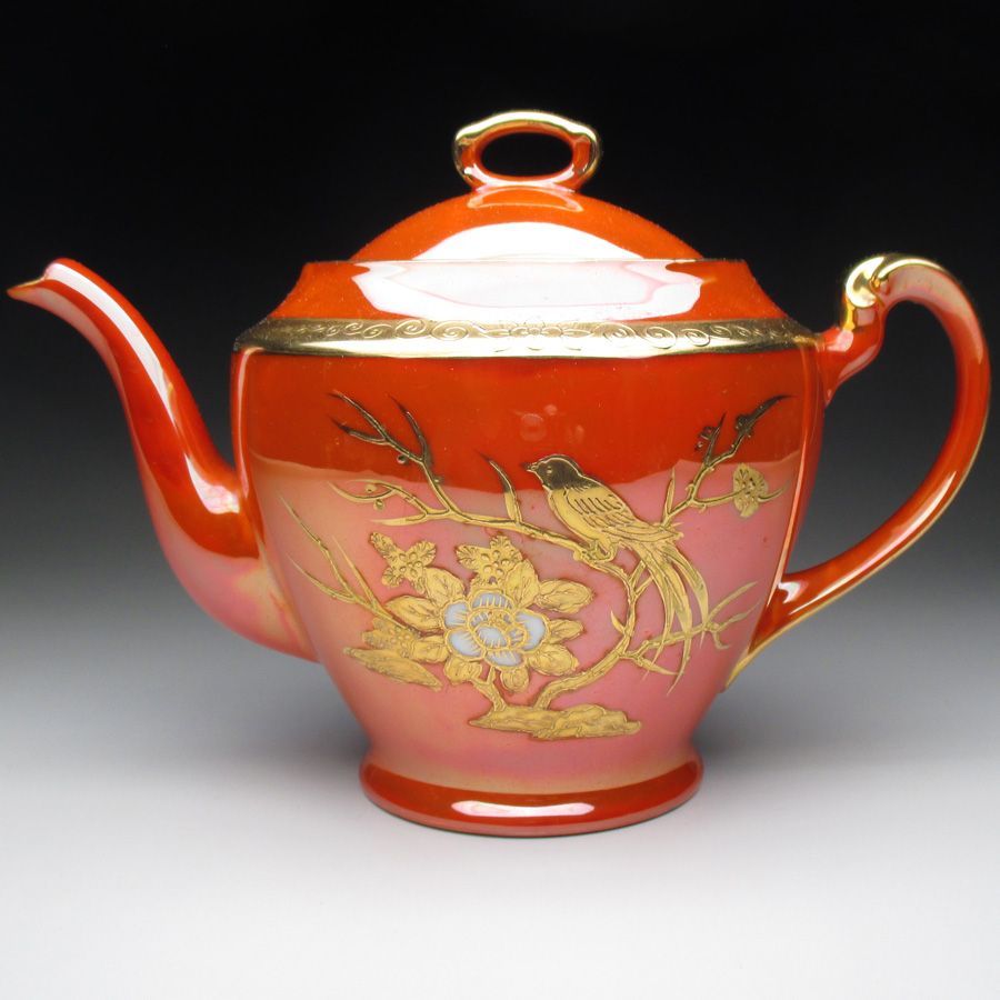 ノリタケ オレンジ色地金盛り ティーポット