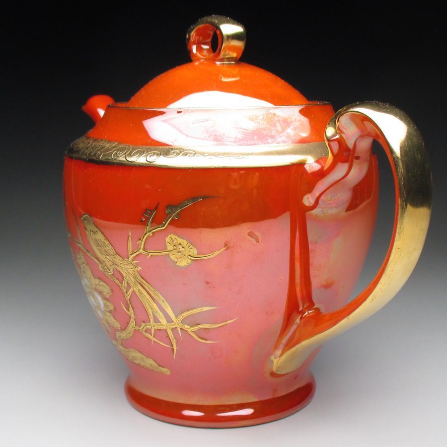 ノリタケ オレンジ色地金盛り ティーポット