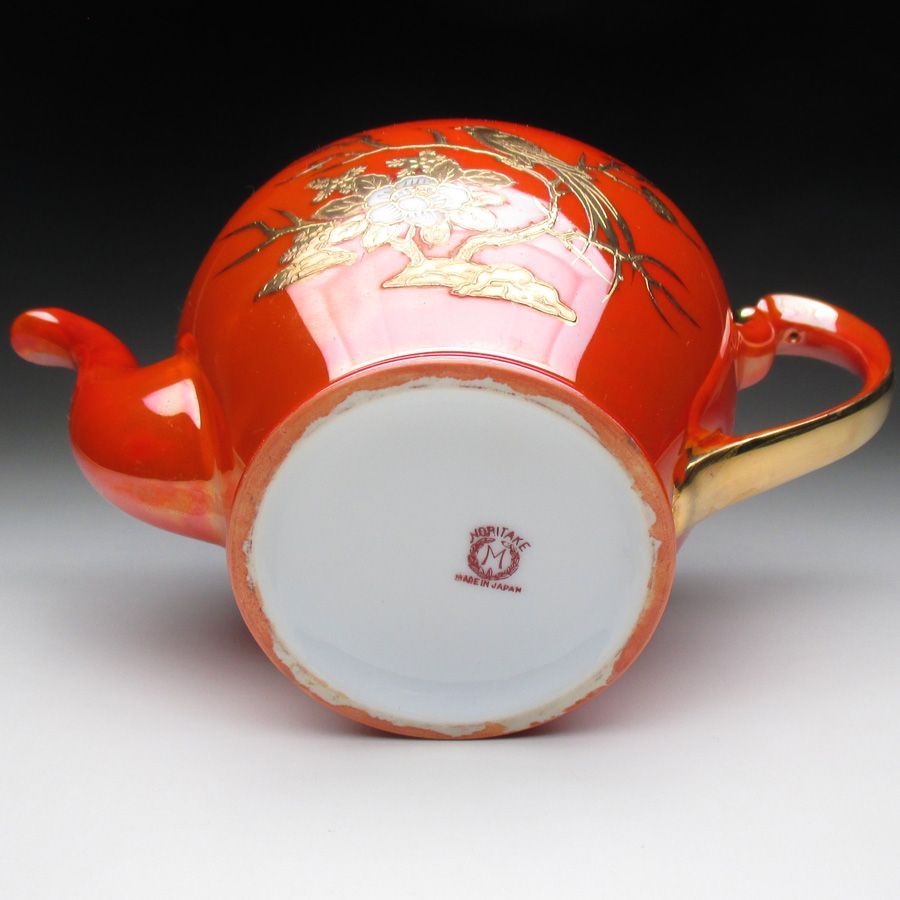 オレンジ色地金盛り ティーポット