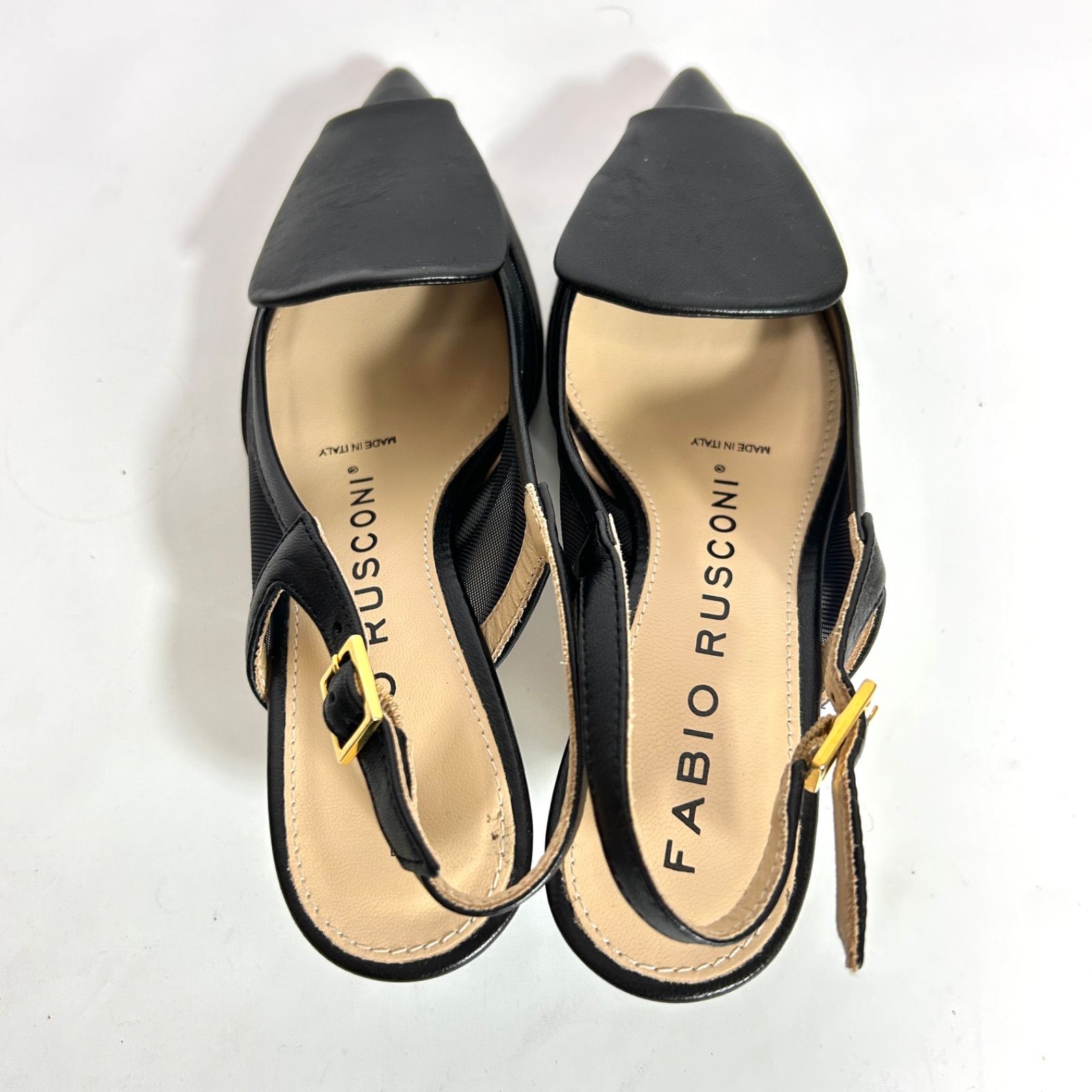 FABIO RUSCONI ファビオルスコーニ パンプス 35 オーナメント ポインテッドトゥ メッシュ 黒