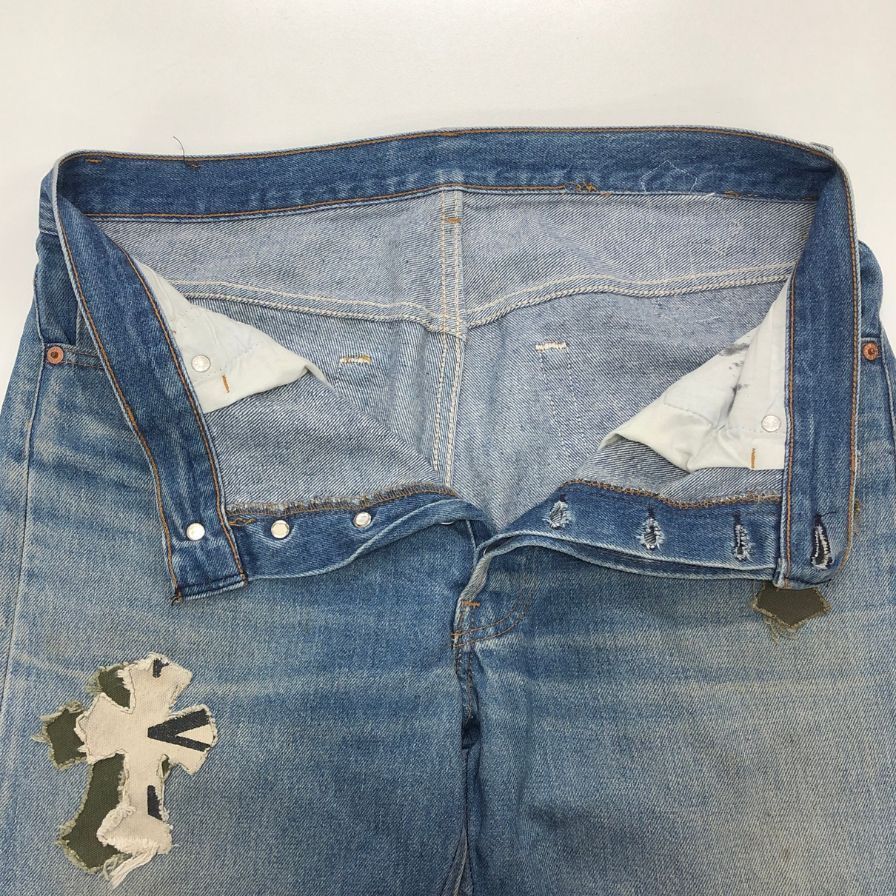 メゾン カサノバ デニムパンツ リメイク クロスパッチ ブルー 【AFB28