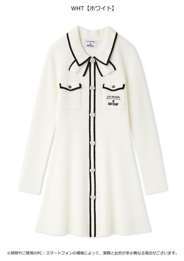 リリー ブラウン LILY BROWN ワンピース 25秋冬 BROWN×MARY QUANT デイジー釦付きビジューミニニットワンピース 長袖 ミニ丈 マリクワ コラボ lwno 255026