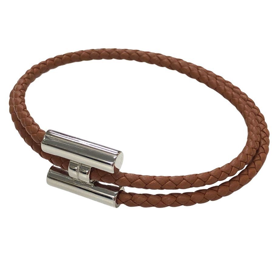 エルメス トゥルニ トレッセ レザー シルバー×ブラウン