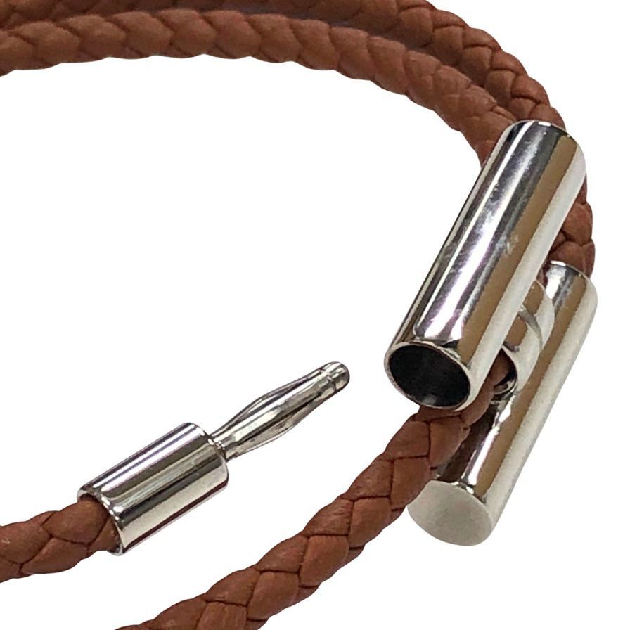  エルメス トゥルニ トレッセ レザー シルバー ブラウン ブレスレット アクセサリー