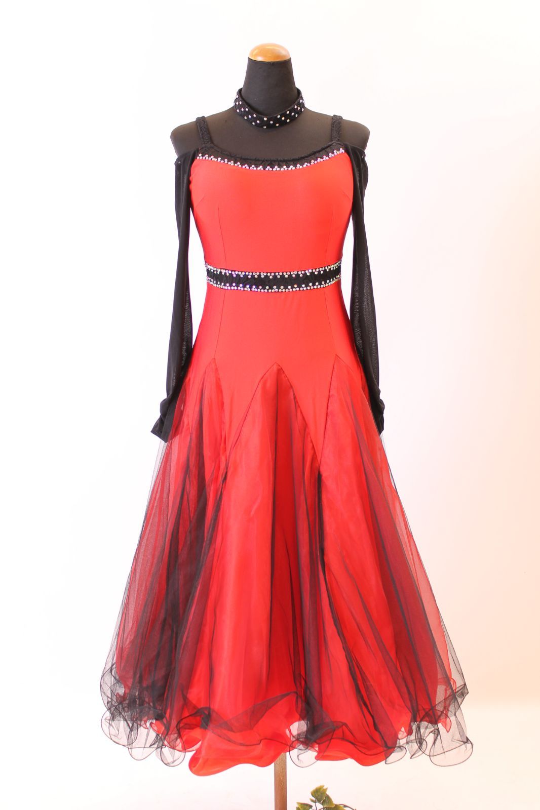 ロングドレス レッド×ブラック Lサイズ コンテスト 発表会 パーティ ナイトロングドレス オーダーメイド対応可