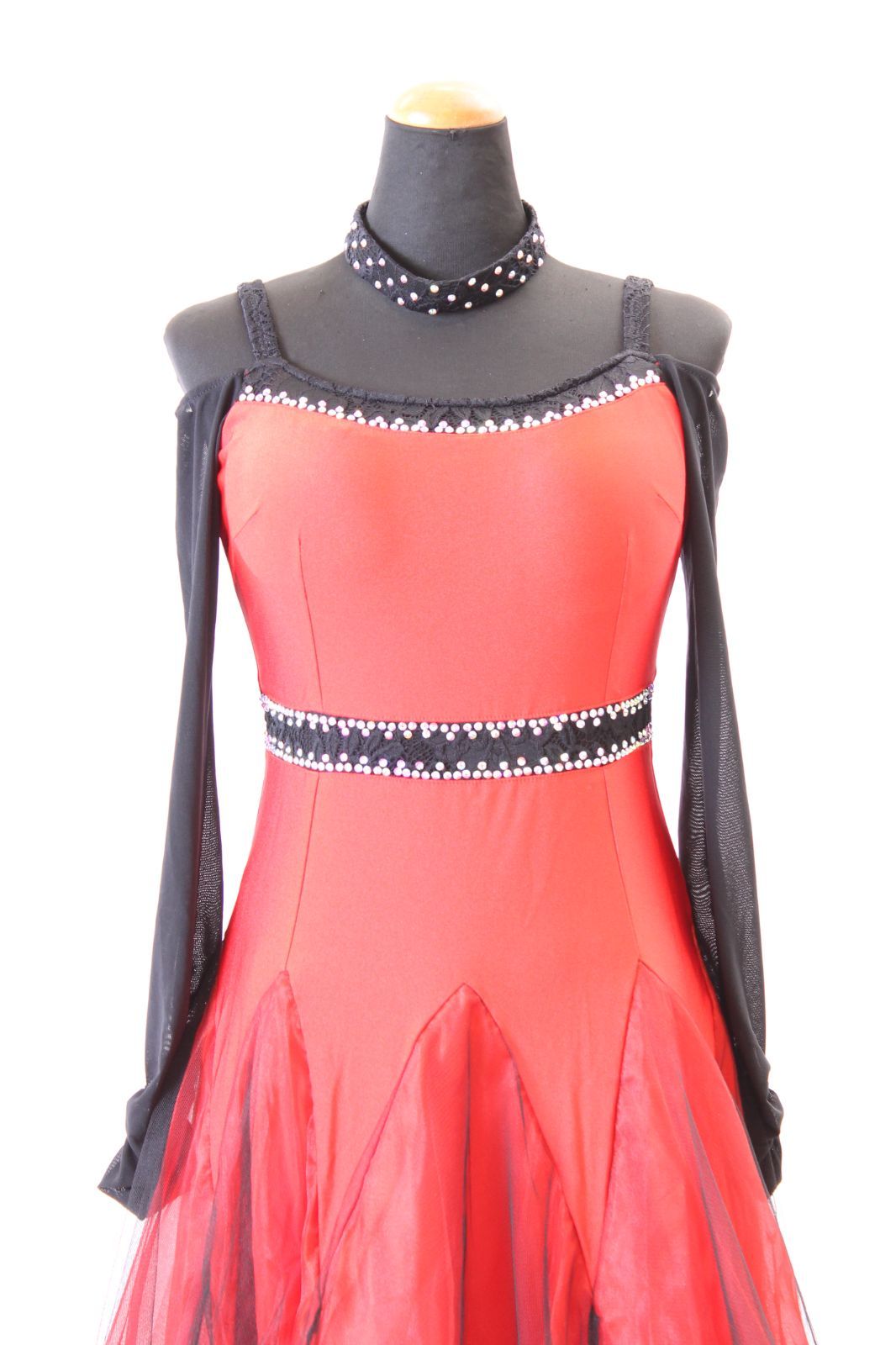 ロングドレス レッド×ブラック Lサイズ コンテスト 発表会 パーティ ナイトロングドレス オーダーメイド対応可