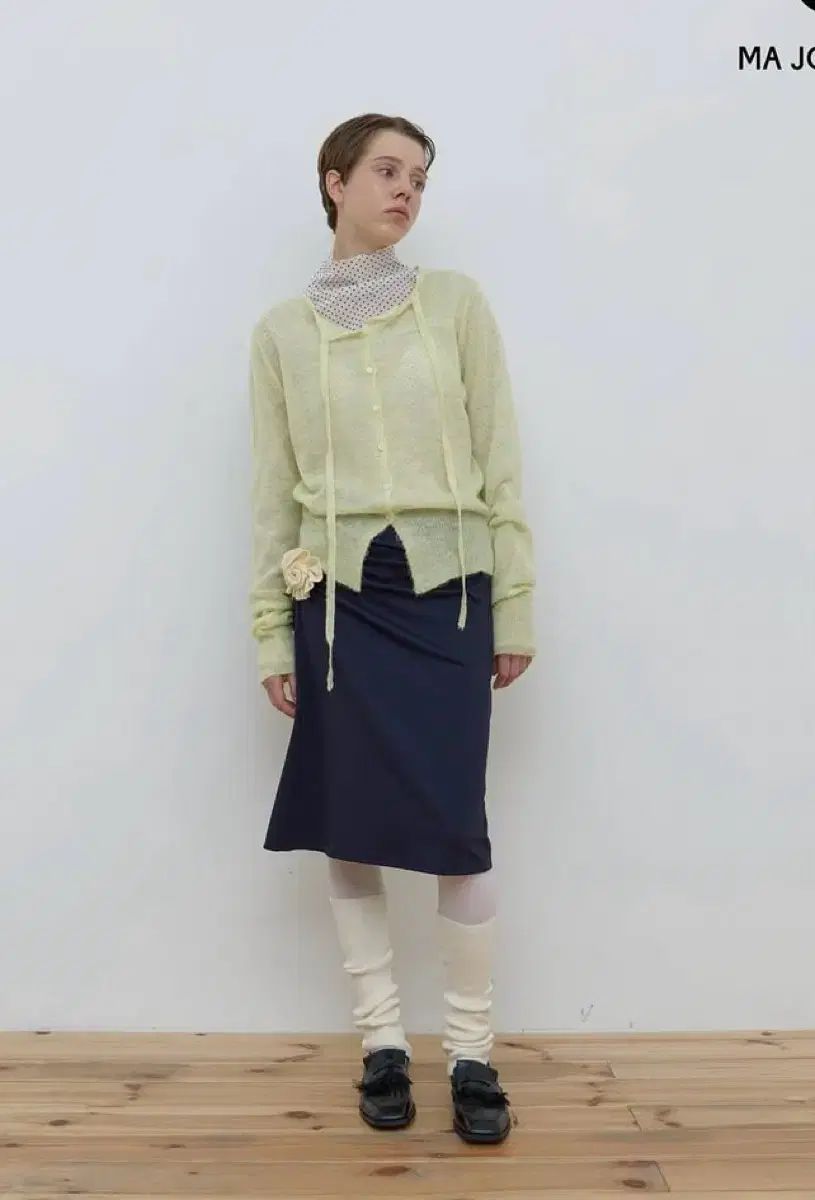 麻ジョーヌ ミディスカート ネイビー