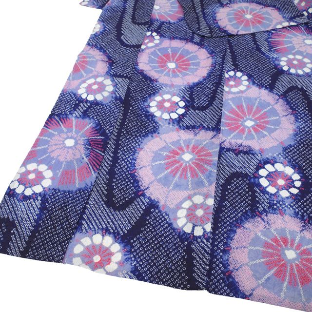  すごい値 本場有松鳴海絞り 浴衣 リサイクル ゆかた 紺 藍色 花 綿 木綿 カジュアル 手縫い 仕立て上がり 身丈155 裄丈62.5 Ｓサイズ 夏祭り 夕涼み 花火 花火大会 リユース すごいね みやがわ nek 01551 浴衣単品 浴衣