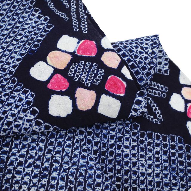  すごい値 本場有松鳴海絞り 浴衣 リサイクル ゆかた 濃紺 花 綿 木綿 カジュアル 手縫い 仕立て上がり 身丈160 裄丈64 Ｍサイズ 夏祭り 夕涼み 花火 花火大会 リユース すごいね みやがわ nek 01550 浴衣単品 浴衣