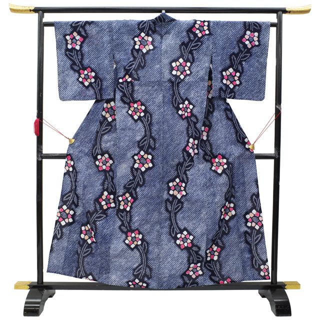 すごい値 本場有松鳴海絞り 浴衣 リサイクル ゆかた 濃紺 花 綿 木綿 カジュアル 手縫い 仕立て上がり 身丈160 裄丈64 Ｍサイズ 夏祭り 夕涼み 花火 花火大会 リユース すごいね みやがわ nek 01550