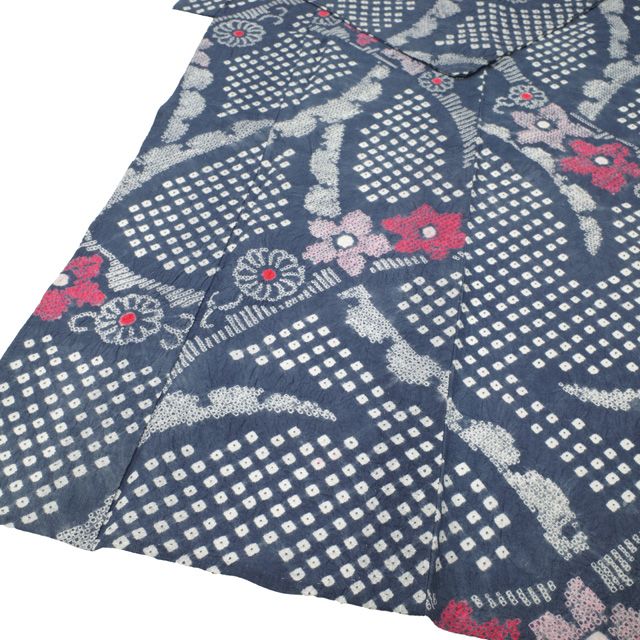 中古】 すごい値！ 本場有松鳴海絞り 浴衣 リサイクル ゆかた グレー