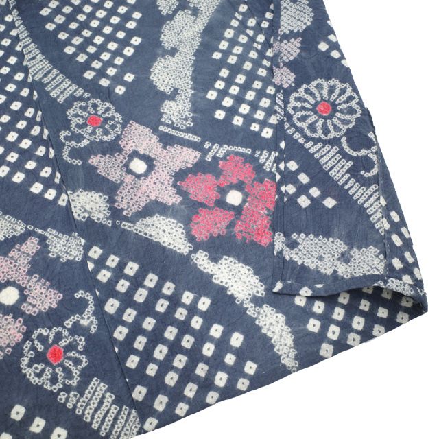平和屋着物□極上 夏物 浴衣 有松鳴海絞り 団扇 うちわ 紺色地 綿 逸品