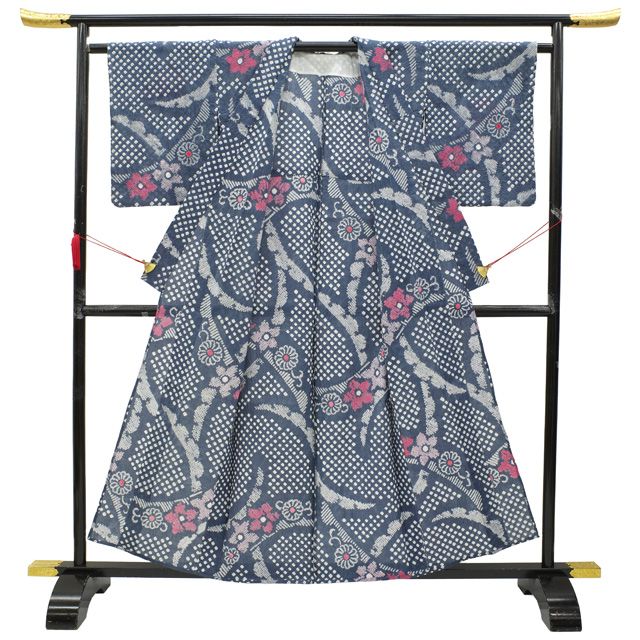 中古】 すごい値！ 本場有松鳴海絞り 浴衣 リサイクル ゆかた グレー