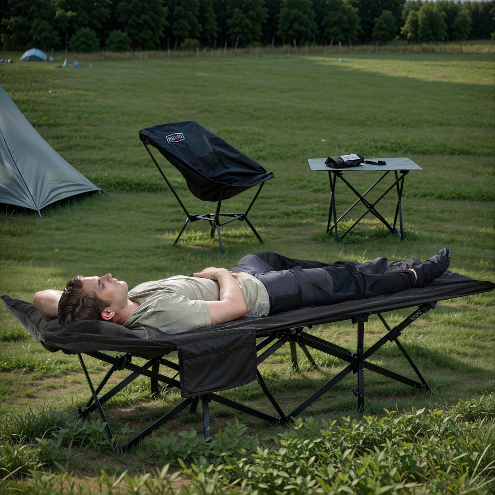 Overmont アウトドアコット 耐荷重250kg 71cmワイド 2400D高密度