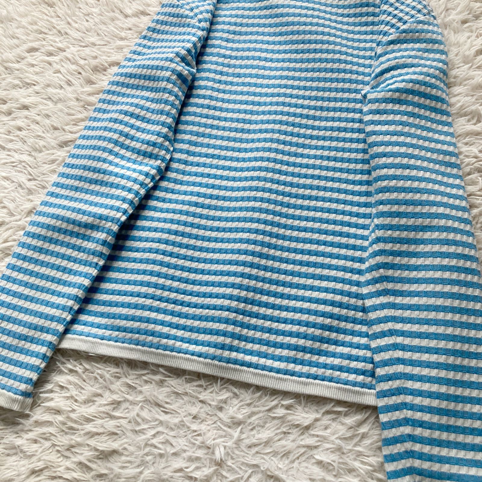  XSサイズ ブランド HIGH SPORT ハイ スポーツ 上質コットン ニットソー ライトブルー ホワイト ボーダー ボートネック ニット プルオーバー ロングスリーブ 長袖 マリン 大人カジュアル イタリア製 バーニーズニューヨーク取扱 長袖 Tシャツ カットソー