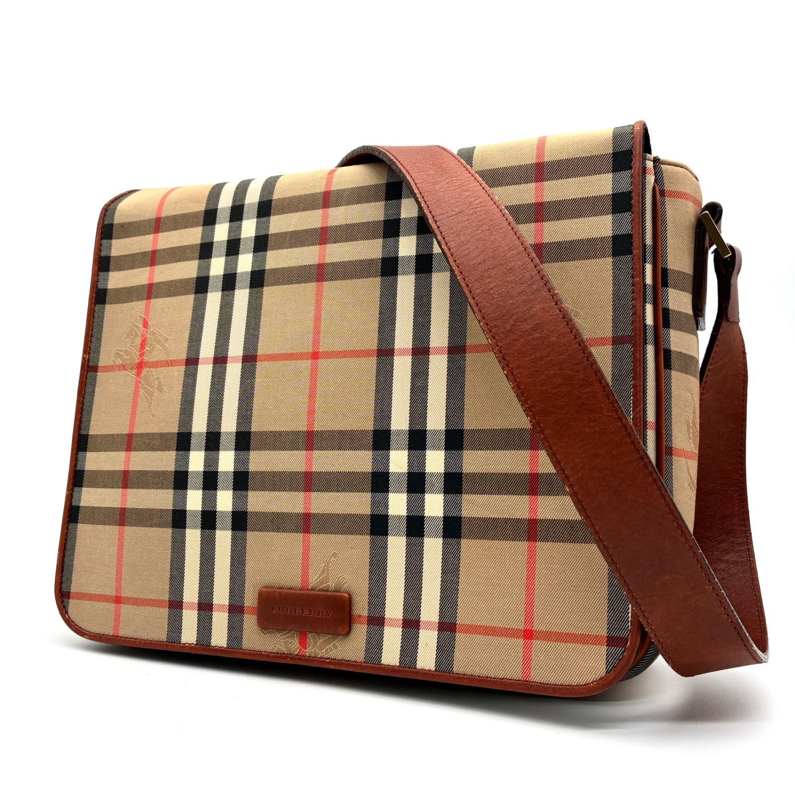 BURBERRY バーバリー ショルダーバッグ ノバチェック シャドーホースロゴ レディース クロスボディ ヴィンテージ ベージュ ブラウン レザー ナイロン