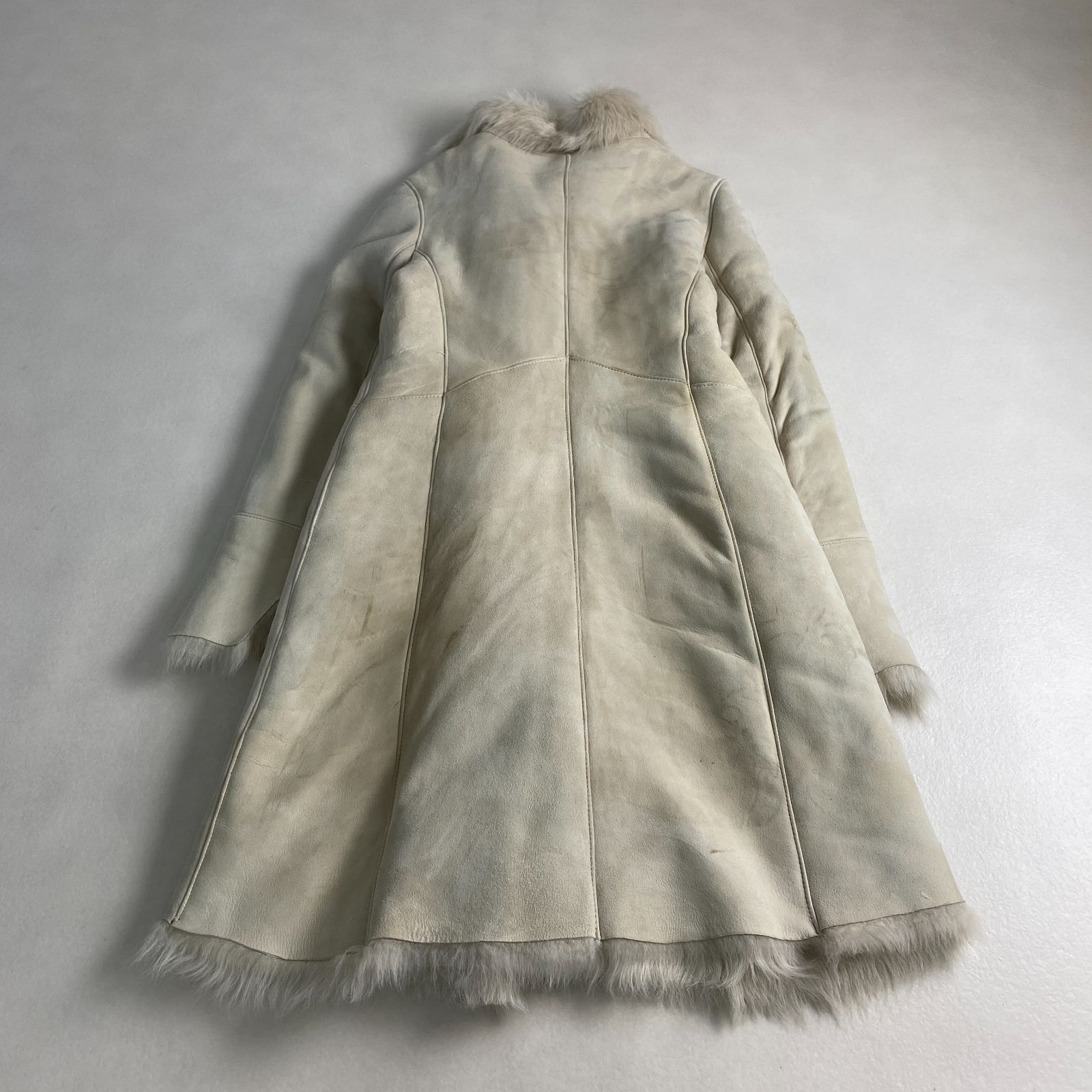 卸売 ヴィンテージ ムートンコート ロング丈 ホワイト シープレザー