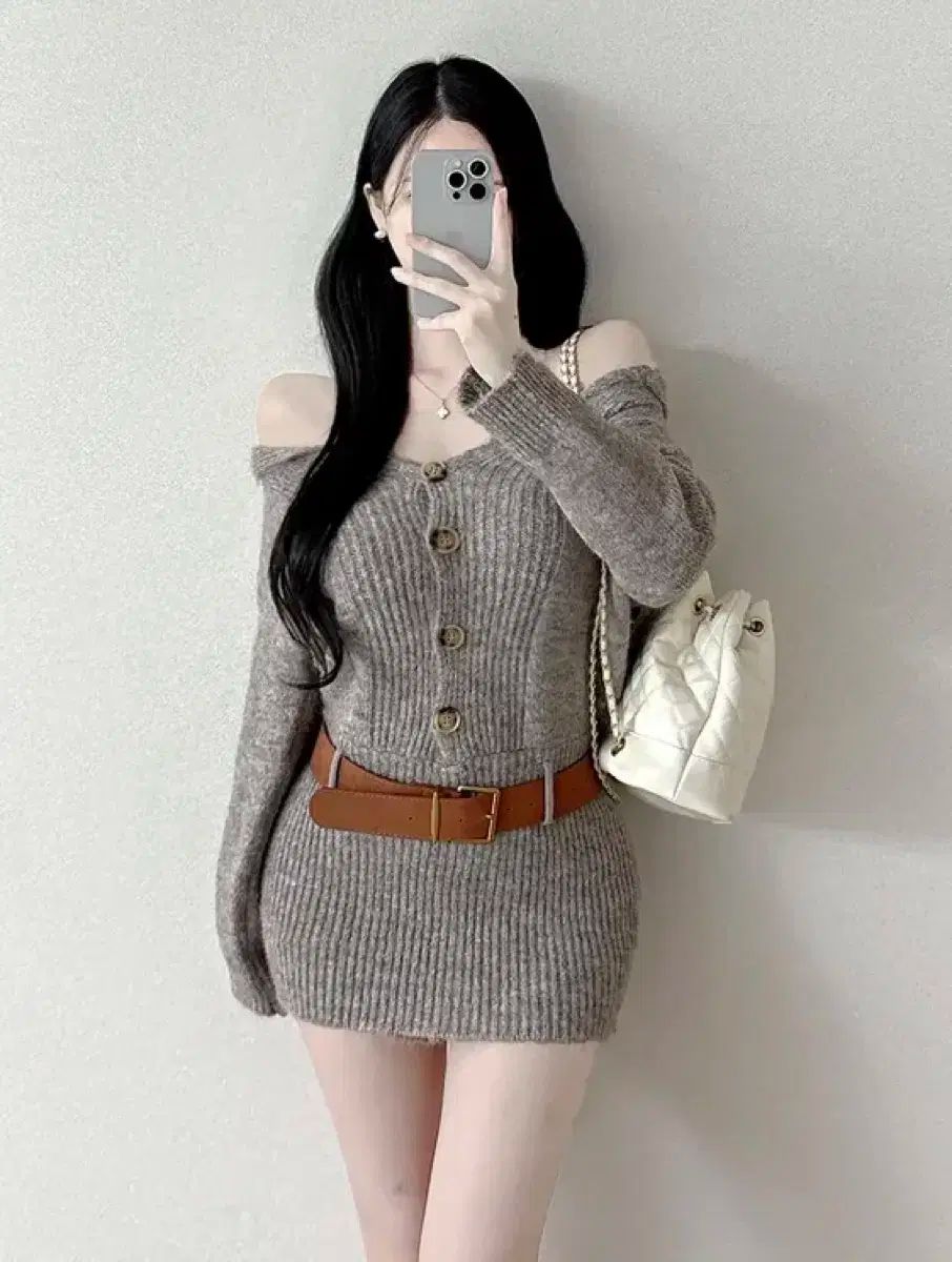 オフショルダーニット ミニワンピース paloma wool グレー オフ