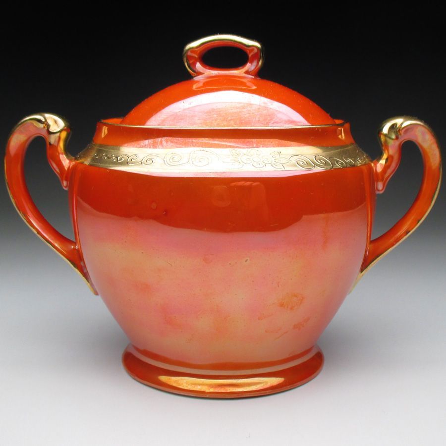 オレンジ色地金盛り シュガーポット