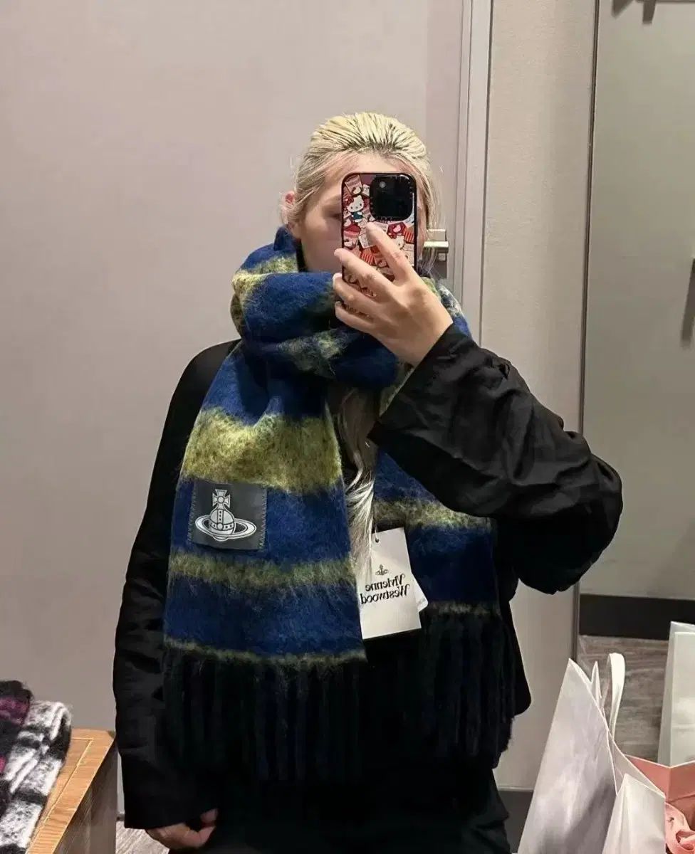 Vivienne Westwood ヴィヴィアン ウエストウッド ブルー - 옐로우 ストライプ カシミア スカーフ 25AW