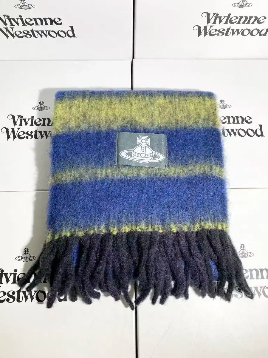 Vivienne Westwood ヴィヴィアン ウエストウッド ブルー - 옐로우 ストライプ カシミア スカーフ 25 AW