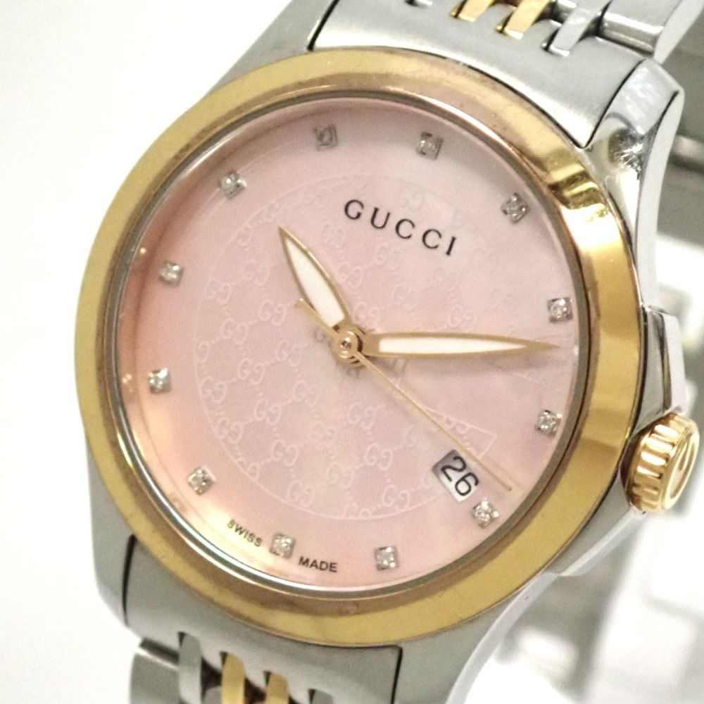 Th995521 グッチ 腕時計 G-タイムレス 126.5 YA126538 12PD ダイヤ SS ピンク系文字盤 レディース GUCCI