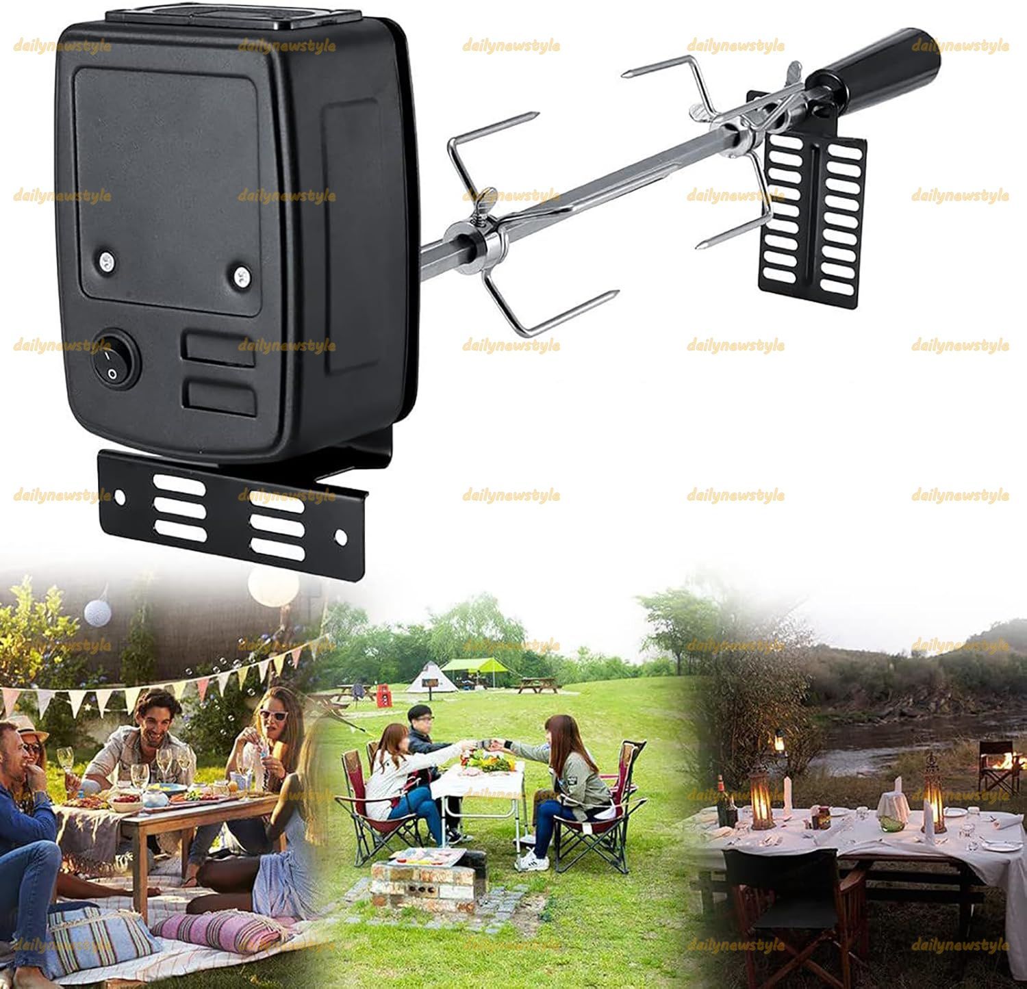 人気推薦 屋外電気ロティサリー グリルツール 4W 電気モーター付き BBQ ブラケット ロースター スピットロッド フォーク コンプリートホルダー キャンプ ピクニック用バーベキュー